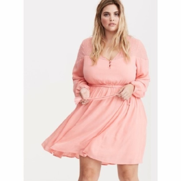 Torrid Pink Long Sleeve Lace Dress Plus 